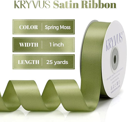 Moss Green Satin Ribbon, Double Faced 1 Inch X 25 Yards Moss Green Ribbon, Premium Satin Ribbon for Gift Wrapping, Crafts, Hair Bow Making, Sewing, Flower Bouquet, Wedding Party Decor