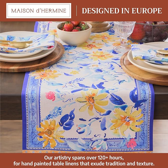 Maison d'Hermine Table Runner 100% Cotton Single Layer Table Runners 108 inches Long Decorative for Home Kitchen Dining Party Baby Shower Wedding Bridal Shower Spring Summer (Girassol,14.50" x 108")