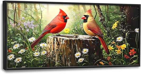 Cardinal Bird Large Decor Framed Wall Art Forest Pictures for Living Room, Oversized Canvas Print Painting Modern Extra Large Framed Artwork for Bedroom Office Home Decor 60"x30"