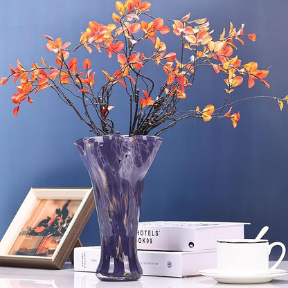 9.8" Tall Purple Hand Blown Glass Vases for Home Decor,Modern Wide Mouth Ruffle Flower Vase Table Centerpieces,Colored Coastal Sea Glass Art for Bookshelf,Bathroom,Counterto,Wedding