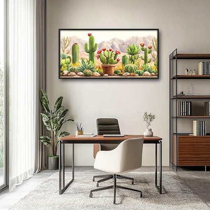 Western Cactus Succulents Large Decor Wall Art Framed Pictures for Living Room, Desert Landscape Oversized Canvas Print Painting Modern Extra Large Framed Artwork for Bedroom Office 60"x30"