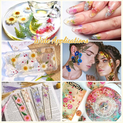 200 Pcs Dried Pressed Flowers for Crafts, 20 Sheets Real Dry Florals and Leaves Bulk with Tweezer for Resin Molds Candle Soap Making Scrapbook Bookmarks Frames Supplies Kit Nail Art Makeup Decor