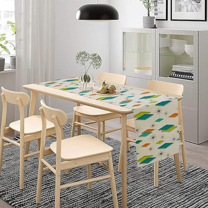 Mid Century Table Runner, Modern Atomic Pattern Absctract Geometric Retro Dinner Runner for Home Kitchen Dining Table Decoration, 13x60 Inch
