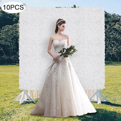 Flower Wall Panels, 10Pcs Artificial Flower Wall 3D Flower Wall Backdrop White Silk Rose Floral Flower Wall Background for Wedding Home (Large Piece White,15.7 * 23.6 in)