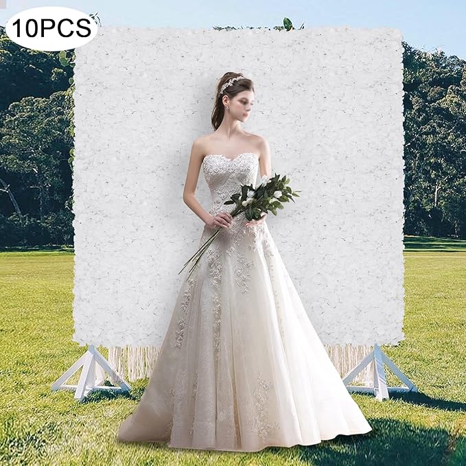3D Flower Wall Panel, 10pcs White Artificial Floral Wall Backdrop, Realistic Silk Flower Backplanes, Roll Up Fake Flower Background for Valentines Wedding Party Photo Arrangement Outdoor Decor