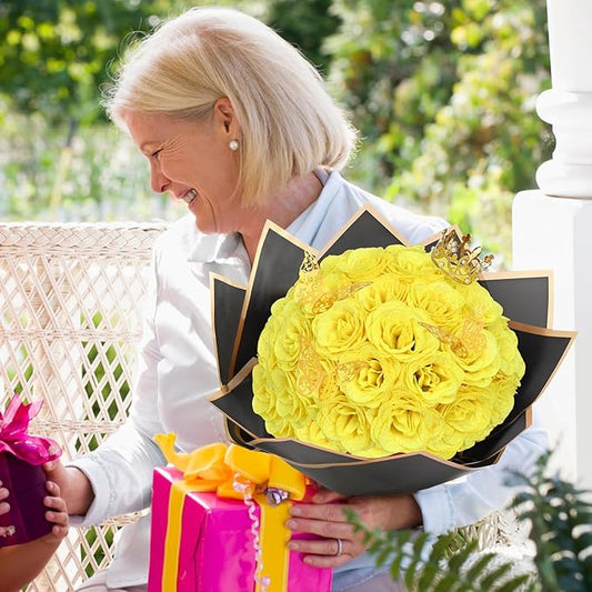 Waipfaru Glitter Roses Bouquet, DIY Fake Flowers Bouquet, Yellow Artificial Flower for Mothers Day Gifts, Valentines, Anniversary, Engagement, Wedding, 24 Pcs