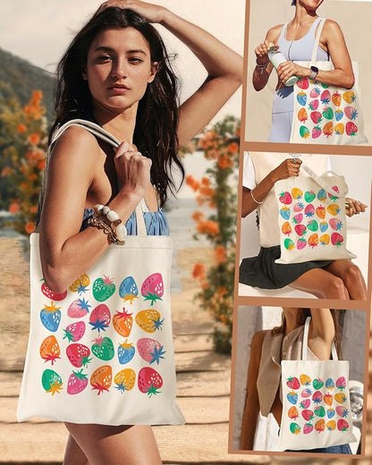 Aesthetic Canvas Tote Bag with Inner Pocket for Women, Cloth Cotton Totes Bag with Pattern for Shopping, Gym