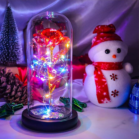 QUELIEN Christmas Rose Flower Gifts for Mom,Artificial Flower Lasts in A Glass Dome, Unique Gifts is for Mothers Day,Christmas,Anniversary(Red)