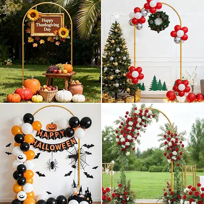 6.6 FT Wedding Arch Backdrop Stand for Party, Balloon Arch Stand, Wedding Arches for Ceremony, Metal Gold Arch Frame Backdrop Stand for Bridal Baby Showers Birthday Decoration Photo