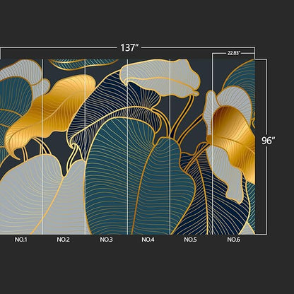 Golden Leaf Wall murals Peel and Stick Modern Wallpaper for Bedroom Living Room - 96"x137"