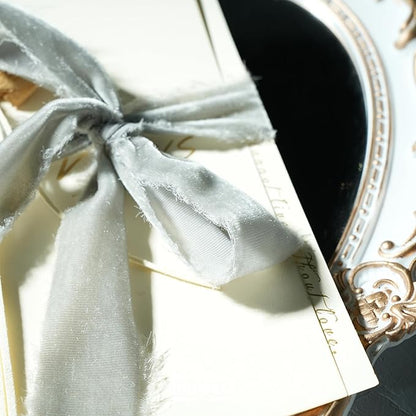 Silver Velvet Ribbon 1.5 inch Silver Frayed Velvet Raw Edge Ribbon for Christmas Wreaths, Tree Decoration, Flower Bouquet, Gift Wrapping, Bows Making -3 Yards