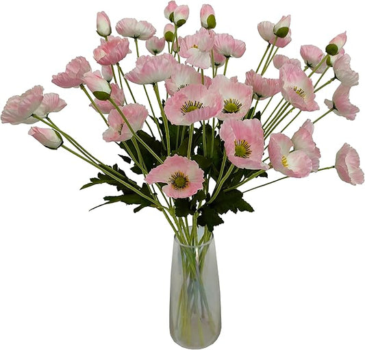 ATFL Pink Poppy Flowers Artificial for Wedding Decorations,12 Pcs Fake Faux Silk Poppies Bulk for Home Decor Table Centerpieces Floral Arrangement(23.5‘’, Pink)