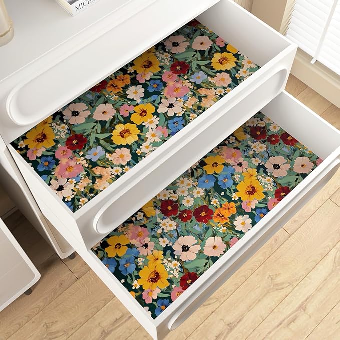 Watercolour Floral Peel and Stick Wallpaper Colorful Boho Contact Paper Renter Friendly Wall Paper for Countertop Cabinet Shelf Liner Removable 17.5 x 118In