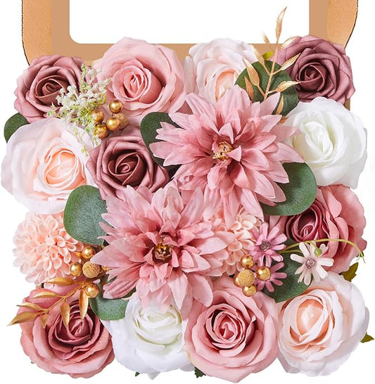 Artificial Flowers, 2PCS Silk Pink Flowers for DIY Wedding Bridal Bouquets, Fake Cake Flowers for Centerpieces,Baby Shower, Table Arrangement, Home Party Decorations