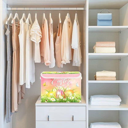 senya Easter Storage Baskets Collapsible Storage Bins with Lids, Happy Easter Eggs and Butterfly Storage Boxes Clothes Baskets for Organizing