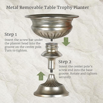 WORTH Small Urn Vases for Centerpieces Set of 2, Classic Metal Trumpet Flower Pots for Table, Bowl Vase for Wedding Party Event Home Deco (Silver, 7.8" Dia x 8.8" H)