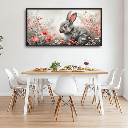 Framed Large Pictures Wall Art for Living Room, Rabbit Bunny Oversized Wall Decor Animal Floral Canvas Print Painting Modern Extra Large Framed Artwork for Bedroom Office 60"x30"