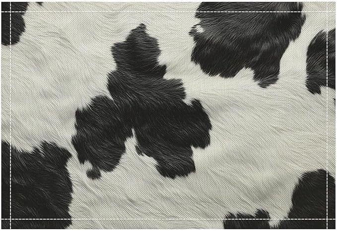 Cow Print Placemats Set of 4 Western Rustic Farmhouse Abstract Cowhide Print Art Printed Dining Table Mats for Restaurant Home Kitchen Holiday Decor 12x18in