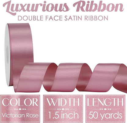MEEDEE Mauve Rosy Satin Ribbon 1-1/2 Inch Rose Pink Ribbon Lux Double Faced Satin Ribbons by 50 Yards Pink Polyester Satin Ribbons for Crafts, Weddings, Flower Bouquet, Holiday Decorating