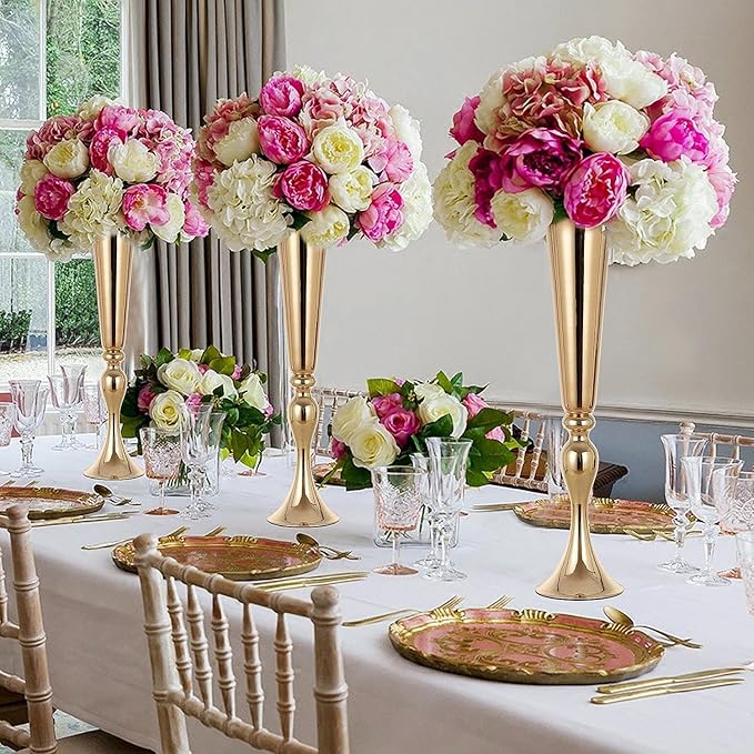 LoveCat 10pcs of Versatile Metal Tabletop Flower Stands, Gold Wedding Table Centerpiece Stands, 21.9" Tall Trumpet Vases for Wedding Birthday Holiday Party Important Event Home Décor