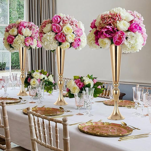 Set of 2 Metal Trumpet Vases for Table Centerpieces, Anniversary Celebration Wedding Party Dinner Table Centerpieces, Wedding Decorations, 21.9"/55.5cm Gold Vases