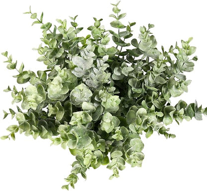 Flojery 4Pcs Artificial Eucalyptus Plant Fake Silver Dollar Eucalyptus Branches Greenery Wedding Jungle Theme Party Home Decor (Green)
