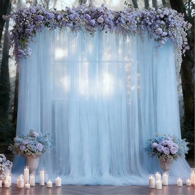 10x10 Blue Tulle Backdrop Curtains for Parties, Sheer Backdrop Curtain Wedding Photo Background Drapes for Baby Shower Photography Birthday Party