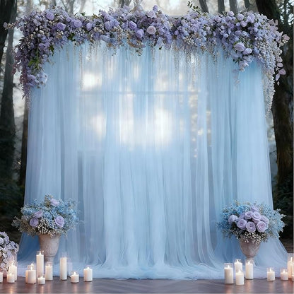 10x10 Blue Tulle Backdrop Curtains for Parties, Sheer Backdrop Curtain Wedding Photo Background Drapes for Baby Shower Photography Birthday Party