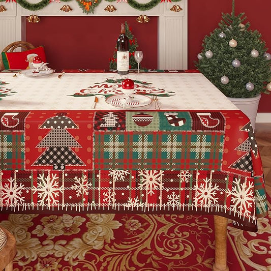 Christmas Rectangle Table Cloth,100% Waterproof Tablecloth,Christmas Decorations for Home, Vinyl Tablecloth Plastic Table Cover for Party，Picnic,Dining,Outdoor 54" x 120",Frosted Wreath