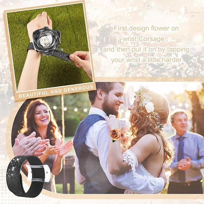 6 Pieces Slaplet Wrist Corsage Bracelets Wristlet Band Floral Corsage Slaplets Wedding Bracelets DIY Wrist Accessories for Bridesmaid Bridal Shower Party Prom