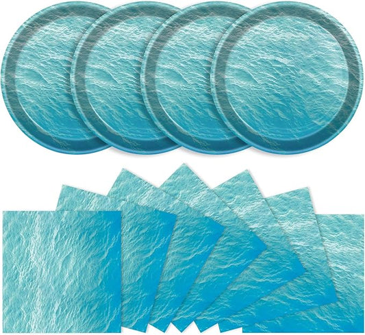 40 Pcs Ocean Sea Plates and Napkins Party Supplies, Disposable Ocean Waves Paper Plates and Napkins Tableware Set for Baby Shower Ocean Birthday Party Decorations Serves 20