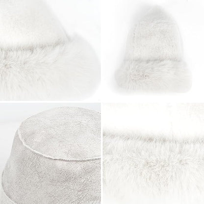Fuzzy Bucket Hats for Woman Fur Winter Hat Fluffy Warmer Fisherman Cap