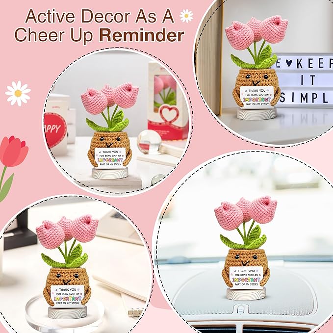 Gossby Handmade Positive Tulip Flower Crochet - Thank You for Being an Important Part- Thank You Gift for Women - Appreciation, Mothers Day, Birthday Gift for Teacher, Coworker, Mom, Sister, Friend