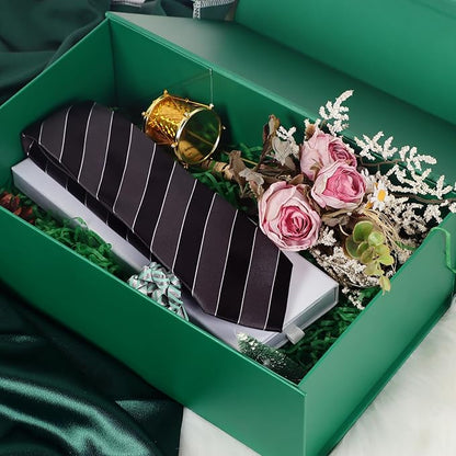 Green Christmas Gift Box with Magnetic Lids 13.8x8.3x4.4 in, Bridesmaid Groomsman Proposal Box, Large Rectangle Storage Box 5 Pack