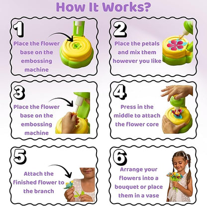 TOMLEON Fabric Flower Bouquet Craft Kit for Girls Ages 3+ – Create Reusable Fabric Flowers with Press Tool & Stems – Endless DIY Bouquets – No Glue, No Sewing – Perfect Creative Gift for Kids