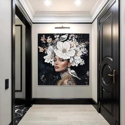 YPGEAME Vintage Wall Art, 3D Oil Texture Paintings Wall Decor, Floral Woman Wall Art, Room Aesthetics Decorative Modern Floral Art Women for Living Room, Bedroom, Office, 40x40 in