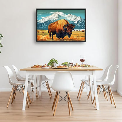 Bison Cow Large Decor Framed Wall Art Western Mountain Pictures for Living Room, Animal Oversized Canvas Print Painting Modern Extra Large Framed Artwork for Bedroom Office Home Decor 36"x24"