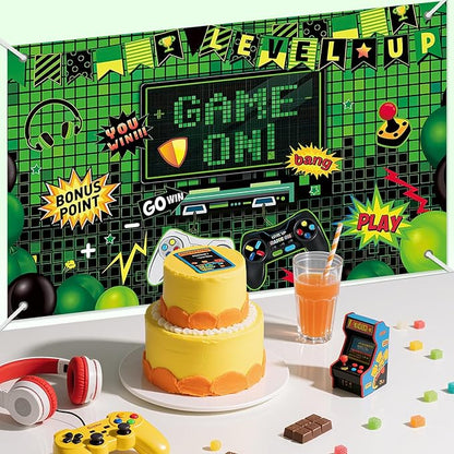 3x5ft Video Game Birthday Backdrop, Happy Birthday Decoration Background, Cute Gamepad Controller Theme Party Supplies Outdoor Indoor Photo Banner