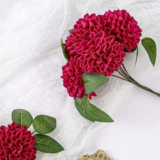 Artificial Flowers, 100pcs Artificial Rose for DIY Wedding Bouquets Centerpieces Arrangements, Hot Pink Dahlia Flowers with Stems for Bridal Shower Party Decoration