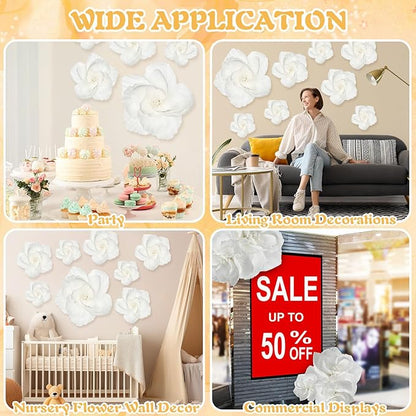 Giant Paper Flowers Artificial Large Paper Flower Decoration for Handcrafted Wall Backdrop Christmas Mexican Wedding Graduation Bridal Shower Birthday Party Supplies(White,18 Pcs)