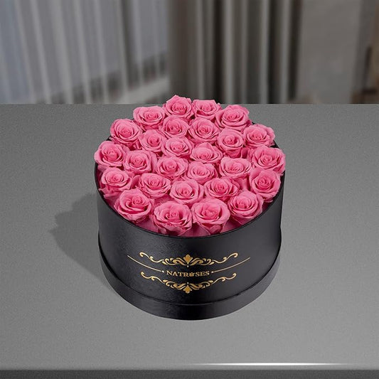 NATROSES 27 Piece Forever Preserved Roses in a Box, Preserved Flowers for Delivery Birthday, Flowers Gifts for Mothers Day, Pink