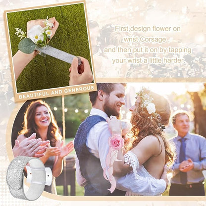 6 Pieces Slaplet Wrist Corsage Bracelets Wristlet Band Floral Corsage Slaplets Wedding Bracelets DIY Wrist Accessories for Bridesmaid Bridal Shower Party Prom