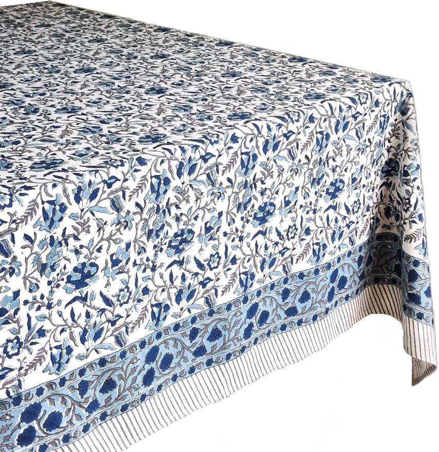 ATOSII Jodhpur 100% Cotton Square Tablecloth, Handblock Floral Print Linen Table Cloth for Kitchen I Dining Table I Tabletop I Parties I Wedding I Spring/Summer (60 X 60 Inches)