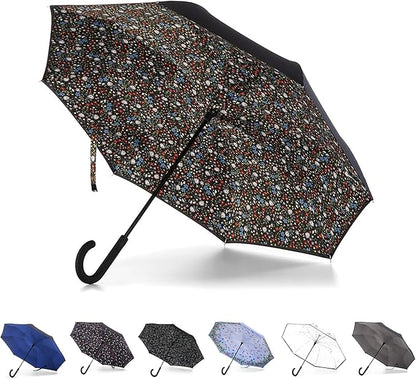Totes Auto Reverse Close Windproof Stick Inbrella with Water Repellent Protection
