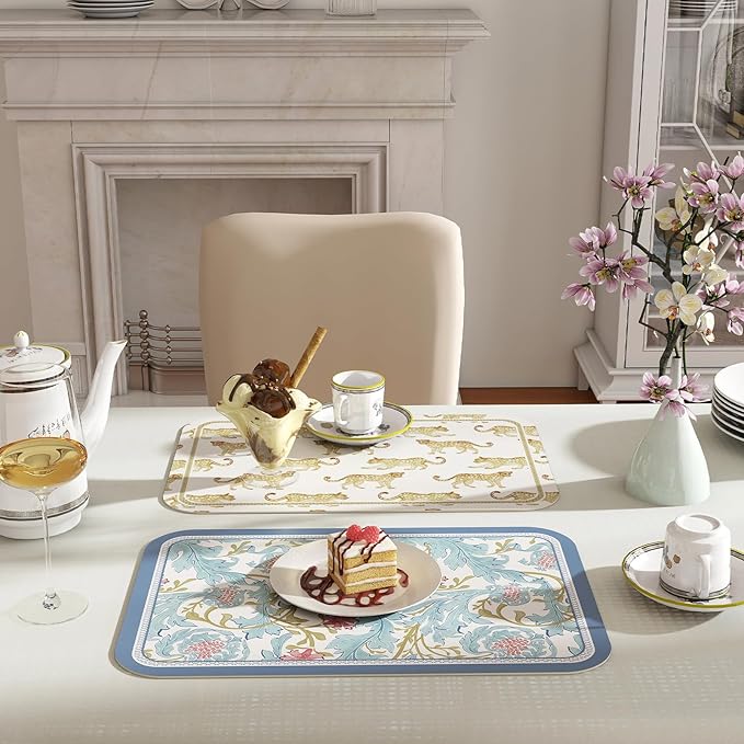 patdrea Red Blue Flower Rectangular PVC Placemats, Pack of 6, Waterproof Insulation, Soft and Durable, Suitable for Dining Table, Kitchen and Coffee Table Decoration,12"*17"