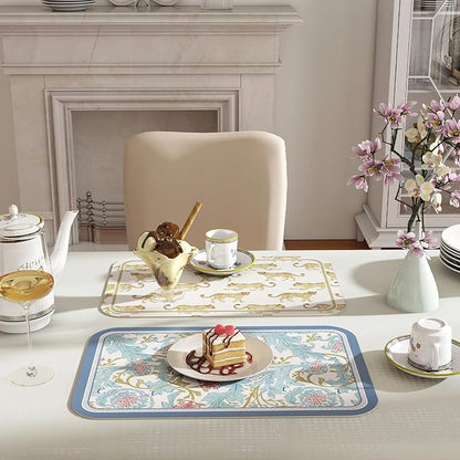 patdrea Red Blue Flower Rectangular PVC Placemats, Pack of 6, Waterproof Insulation, Soft and Durable, Suitable for Dining Table, Kitchen and Coffee Table Decoration,12"*17"
