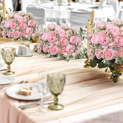 SOMYTING Artificial Peony Flower, Silk Peonies Bouquet Fake Flowers Faux Floral Arrangements Dining Table Centerpieces for Home Kitchen Bridal Wedding Party Decor (Light Pink, 2PCS)