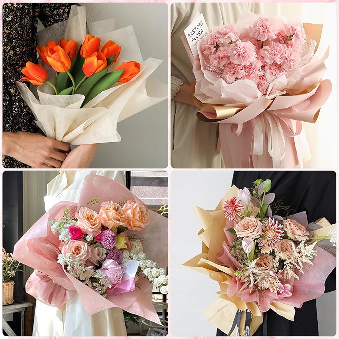 VinTS 48 Sheets 23.6x23.6in Cotton Wrapping Flower Lining Paper,Korean Style Of Waterproof Floral Bouquet Lining Paper Withdrawable Pleated Wrapping Paper Gift Packaging Paper,6 Colors