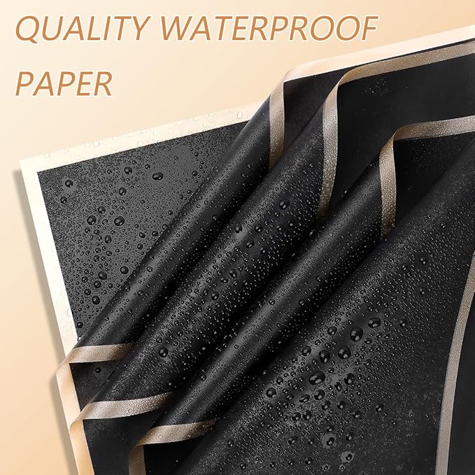 Bouquet Wrapping Paper Kits, 60Sheets Waterproof Flower Wrapping Paper, Floral Wrapping Paper Bouquet in Black Pink Beige With Ribbons, Flower Pins, 3D Butterflies & Crowns for Florist Wrap (HUA-H1)