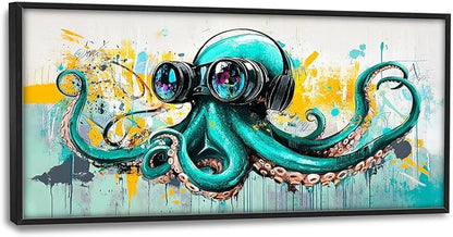 Ocean Octopus Large Wall Art Nautical Pictures Wall Decor Green Canvas Octopus Print Painting Modern Artwork Home Decoration for Living Room Bathroom Bedroom Office Framed 60"x30"